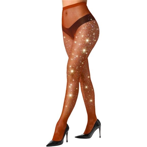 Stockings Rhinestone Fishnet Tights for Women Caramel - Picture 1 of 5